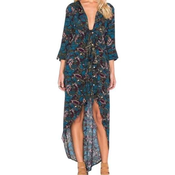 Knot Sisters Asymmetrical High Low Button down Boho Chic Wrap Style Dress Size M - Picture 2 of 14